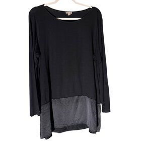 J. Jill  Black Long Sleeve Stretch Jersey With Silk Bottom Tunic Top Size 1X